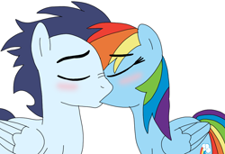 Size: 1052x720 | Tagged: safe, artist:dasher666, derpibooru import, rainbow dash, soarin', pegasus, pony, female, kiss on the lips, kissing, male, mare, shipping, soarindash, stallion, straight