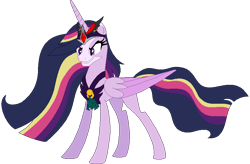 Size: 861x566 | Tagged: safe, artist:westrail642fan, derpibooru import, princess twilight 2.0, twilight sparkle, twilight sparkle (alicorn), alicorn, pony, g4, the last problem, alicorn amulet, alternate universe, base used, bell, chest plate, corrupted twilight sparkle, crown, evil grin, flowing mane, grin, grogar's bell, jewelry, older, older twilight, older twilight sparkle (alicorn), regalia, rise and fall, simple background, smiling, solo, transparent background