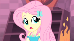 Size: 1331x750 | Tagged: safe, derpibooru import, screencap, fluttershy, a fine line, better together, equestria girls, fluttershy boho dress, fluttershy's revenge