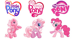 Size: 827x465 | Tagged: safe, derpibooru import, pinkie pie, pinkie pie (g3), earth pony, pony, g3, g3.5, g4, comparison, female, mare, my little pony logo, simple background, stock vector, white background