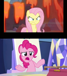 Size: 582x665 | Tagged: safe, artist:batman714, derpibooru import, edit, edited screencap, screencap, fluttershy, pinkie pie, earth pony, pegasus, pony, g4, sparkle's seven, sweet and smoky, cutie map, duo, duo female, female, glare, mare, twilight's castle