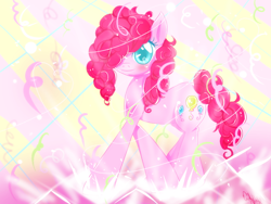 Size: 640x480 | Tagged: safe, artist:daleeny, derpibooru import, pinkie pie, earth pony, pony, colored pupils, solo, streamers