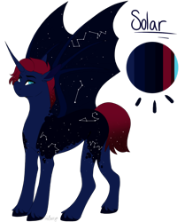 Size: 1280x1531 | Tagged: safe, artist:pixelberrry, derpibooru import, oc, oc only, oc:solar, alicorn, bat pony, bat pony alicorn, pony, bat wings, constellation, horn, male, simple background, solo, stallion, transparent background, wings