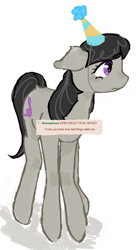 Size: 929x1689 | Tagged: safe, artist:youssoupoff, derpibooru import, octavia melody, earth pony, pony, g4, 4chan, ears, female, floppy ears, hat, mare, party hat, ponified animal photo, requested art, simple background, solo, tail, white background