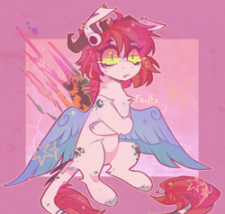 Size: 1600x1520 | Tagged: safe, artist:faultx, derpibooru import, oc, oc:faultx, pegasus, pony, colored wings, horns, solo, wings