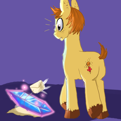 Size: 1000x1000 | Tagged: safe, artist:frostedminispooner, derpibooru import, oc, oc:nursery rhyme, earth pony, pony, ask nursery rhyme, butt, crystal, letter, male, plot, solo, stallion