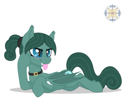 Size: 3500x3000 | Tagged: safe, artist:r4hucksake, derpibooru import, oc, oc:ocean moonrise, bat pony, pony, choker, female, lying down, mare, prone, simple background, solo, tongue, tongue out, transparent background