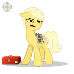 Size: 4000x4000 | Tagged: safe, artist:r4hucksake, derpibooru import, oc, oc:steam whistle, earth pony, pony, absurd resolution, female, hammer, mare, simple background, solo, toolbox, transparent background