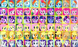 Size: 2352x1414 | Tagged: safe, artist:pogfanatic75, derpibooru import, edit, edited screencap, screencap, applejack, fluttershy, pinkie pie, rainbow dash, rarity, twilight sparkle, earth pony, pegasus, pony, unicorn, g4, :o, bust, female, horn, mane six, open mouth