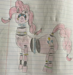 Size: 2936x3015 | Tagged: safe, artist:redwing116, derpibooru import, pinkie pie, earth pony, pony, robot, robot pony, g4, alternate universe, drawing, female, lined paper, traditional art