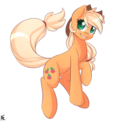 Size: 1600x1600 | Tagged: safe, artist:spittfireart, derpibooru import, part of a set, applejack, earth pony, pony, g4, applejack's hat, clothes, colored pupils, cowboy hat, cute, female, freckles, hat, jackabetes, looking at you, mare, signature, simple background, smiling, smiling at you, solo, white background