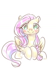 Size: 1080x1440 | Tagged: safe, artist:twiliset, derpibooru import, fluttershy, pegasus, pony, g4, cute, happy, looking at you, shy, shyabetes, simple background, sitting, smiling, solo, white background