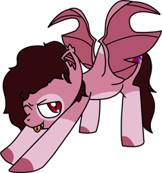 Size: 1379x1469 | Tagged: safe, artist:bloodiebitez, derpibooru import, oc, oc only, oc:ditzy bites, bat, fruit bat, pony, undead, vampire, vampire fruit bat, vampony, iwtcird, lewd face, meme, piercing, simple background, solo, spread wings, tongue, tongue out, tongue piercing, transparent background, wings