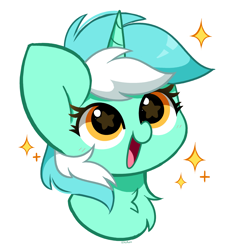 Size: 3453x3587 | Tagged: safe, artist:kittyrosie, derpibooru import, lyra heartstrings, pony, unicorn, g4, bust, chest fluff, horn, open mouth, open smile, portrait, simple background, smiling, solo, sparkles, starry eyes, white background, wingding eyes