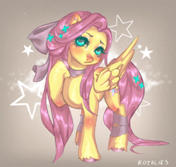 Size: 2940x2796 | Tagged: safe, artist:rozalies, derpibooru import, fluttershy, pegasus, pony, g4, blushing, bow, ear blush, female, hair bow, high res, mare, signature, solo