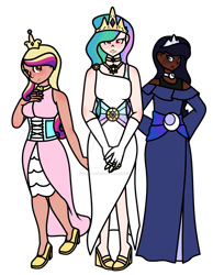 Size: 1280x1653 | Tagged: safe, artist:hate-love12, derpibooru import, princess cadance, princess celestia, princess luna, human, g4, albino, clothes, dark skin, dress, high heels, humanized, shoes, simple background, transparent background