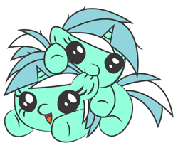 Size: 1200x1000 | Tagged: safe, artist:ask-lyrathepony, artist:mixermike622, derpibooru import, edit, lyra heartstrings, pony, unicorn, g4, biting, chibi, cute, duo, ear bite, female, horn, lyrabetes, mare, open mouth, self paradox, self ponidox, simple background, transparent background