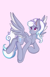 Size: 1325x2048 | Tagged: safe, artist:mscolorsplash, derpibooru import, oc, oc only, pegasus, pony, female, flying, mare, pink background, simple background, solo, spread wings, wings