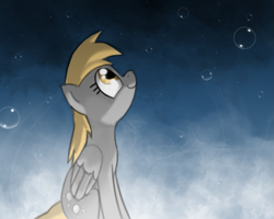 Size: 811x649 | Tagged: artist needed, source needed, safe, derpibooru import, derpy hooves, pegasus, pony, g4, bubble, female, folded wings, gradient background, looking up, sitting, smiling, smoke, solo, wings