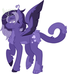 Size: 2973x3299 | Tagged: safe, artist:thecommandermiky, derpibooru import, oc, oc only, oc:miky command, pegasus, pony, cat tail, chest fluff, ear fluff, ears, full body, high res, paws, pegasus oc, purple mane, raised hoof, raised leg, simple background, solo, spread wings, tail, transparent background, wings