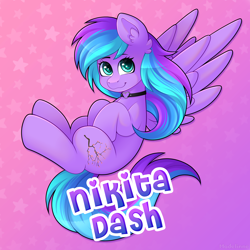 Size: 4000x4000 | Tagged: safe, artist:madelinne, derpibooru import, oc, oc only, oc:nikita dash, pegasus, pony, female, flying, looking at you, mare, pegasus oc, smiling, smiling at you, solo, wings