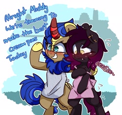 Size: 2448x2312 | Tagged: source needed, safe, artist:lou, derpibooru import, oc, oc only, bat pony, kirin, pony, bat pony oc, bipedal, blushing, clothes, duo, eeee, female, kirin oc, mare