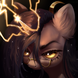 Size: 4000x4000 | Tagged: safe, artist:unt3n, derpibooru import, pony, unicorn, bust, glasses, horn, magic, portrait