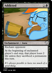 Size: 375x523 | Tagged: safe, derpibooru import, edit, rainbow dash, pegasus, g4, the super speedy cider squeezy 6000, ccg, crying, dirt, eating, eating dirt, magic the gathering, mug, that pony sure does love cider, trading card, trading card edit, trading card game