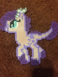 Size: 417x556 | Tagged: safe, artist:spikesspecialtys, derpibooru import, oc, oc only, oc:crystal clarity, dracony, hybrid, craft, female, interspecies offspring, irl, mare, offspring, parent:rarity, parent:spike, parents:sparity, perler beads, photo, solo