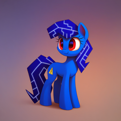 Size: 1024x1024 | Tagged: safe, ai content, derpibooru import, generator:pony diffusion v6 xl, generator:stable diffusion, machine learning generated, oc, oc only, oc:bluescreen pony, original species, pony, blue screen of death, cute, gradient background, lora model, prompter:jasmindreasond, smiling, solo, wrong eye shape