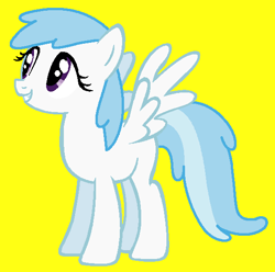 Size: 565x561 | Tagged: safe, artist:frozengembases, artist:maddiewondermanforever36, derpibooru import, cotton cloudy, pegasus, pony, g4, adult blank flank, alternate universe, background pony, base used, blank flank, cottonbetes, cute, female, grin, mare, older, older cotton cloudy, simple background, smiling, solo, yellow background