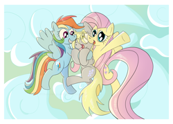 Size: 2100x1500 | Tagged: safe, artist:thatcreepybird, derpibooru import, derpy hooves, fluttershy, rainbow dash, pegasus, female, trio