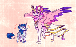 Size: 1280x792 | Tagged: safe, artist:kinda-lost, derpibooru import, princess cadance, shining armor, alicorn, classical unicorn, pony, unicorn, clothes, cloven hooves, curved horn, dress, eye clipping through hair, eyebrows, eyebrows visible through hair, female, floating heart, heart, height difference, horn, leonine tail, male, mare, meme, missing cutie mark, shiningcadance, shipping, spread wings, stallion, straight, the bride and the ugly ass groom, unshorn fetlocks, wedding dress, wings