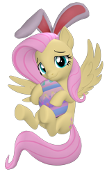 Size: 2160x3500 | Tagged: safe, artist:owlpirate, derpibooru import, fluttershy, pegasus, pony, 3d, bunny ears, cute, easter, easter egg, female, high res, holiday, looking at you, mare, shyabetes, simple background, smiling, smiling at you, solo, source filmmaker, spread wings, transparent background, underhoof, wings