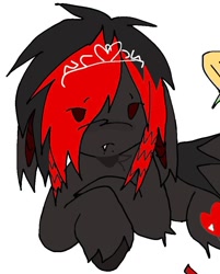 Size: 798x993 | Tagged: safe, artist:poniesinmyhead, derpibooru import, oc, oc only, oc:cole (poniesinmyhead), bat pony, pony, bat pony oc, emo, jewelry, red and black oc, solo, tiara