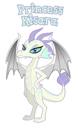 Size: 1700x2755 | Tagged: source needed, safe, anonymous artist, derpibooru import, oc, oc only, oc:princess kisara, dragon, g4, female, happy, high res, horn, looking, looking at you, name, offspring, parent:princess ember, parent:spike, parents:emberspike, product of incest, royalty, simple background, smiling, smiling at you, solo, spread wings, standing, text, transparent background, wings
