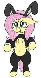 Size: 1109x2103 | Tagged: safe, artist:wapamario63, fluttershy, pegasus, pony, belly, belly button, bipedal, bunny ears, bunny suit, chest fluff, clothes, cute, female, mare, open mouth, reverse bunny suit, simple background, solo, transparent background