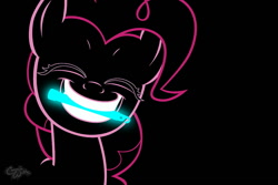 Size: 850x567 | Tagged: safe, artist:cosmicwaltz, derpibooru import, pinkie pie, 2011, black background, eyes closed, glowstick, holding in mouth, neon, outlines only, simple background, smiling, solo, vector, wallpaper