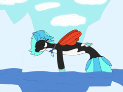 Size: 3264x2448 | Tagged: safe, artist:supahdonarudo, derpibooru import, oc, oc only, oc:icebeak, seapony (g4), cloud, ice, jewelry, lying down, necklace, ocean, prone, sleeping, solo, water