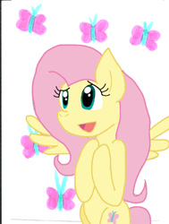 Size: 689x909 | Tagged: safe, artist:cmara, derpibooru import, fluttershy, butterfly, pegasus, g4, female, simple background, solo, white background