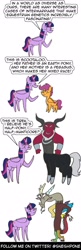 Size: 1000x3100 | Tagged: safe, artist:sneshpone, derpibooru import, discord, lord tirek, scootaloo, twilight sparkle, twilight sparkle (alicorn), alicorn, draconequus, pegasus, pony, comic, dialogue