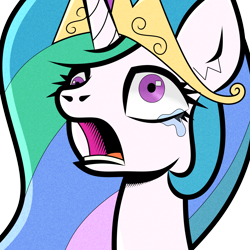 Size: 2361x2365 | Tagged: safe, artist:scandianon, derpibooru import, princess celestia, alicorn, pony, g4, female, mare, open mouth, pinpoint eyes, reaction image, simple background, teary eyes, transparent background