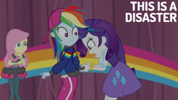 Size: 1920x1080 | Tagged: safe, derpibooru import, edit, edited screencap, editor:quoterific, screencap, fluttershy, rainbow dash, rarity, dance magic, equestria girls, g4, and then there's rarity, equestria girls specials, fashion disaster