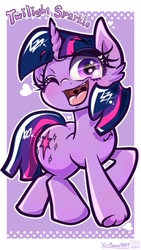 Size: 1152x2048 | Tagged: safe, artist:phoenixrk49, derpibooru import, twilight sparkle, unicorn twilight, pony, unicorn, g4, female, frog (hoof), heart, horn, looking at you, mare, name, one eye closed, open mouth, open smile, signature, smiling, smiling at you, solo, tongue, tongue out, underhoof, uvula, wink, winking at you