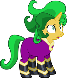 Size: 4300x5000 | Tagged: safe, artist:octosquish7260, derpibooru import, mane-iac, sunset shimmer, pony, unicorn, g4, absurd resolution, clothes, costume, female, frown, horn, mare, open mouth, simple background, solo, transparent background, vector, wig