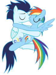 Size: 603x812 | Tagged: safe, artist:rulette, derpibooru import, rainbow dash, soarin', pegasus, pony, duo, female, kiss on the lips, kissing, male, mare, shipping, simple background, soarindash, stallion, straight, transparent background