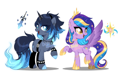 Size: 3328x2026 | Tagged: safe, artist:dixieadopts, derpibooru import, oc, oc only, oc:orchid night, oc:star swing, pegasus, pony, unicorn, duo, female, horn, mare, raised hoof, raised leg, simple background, transparent background