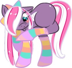 Size: 486x455 | Tagged: artist needed, safe, derpibooru import, oc, oc only, oc:northern lights, pegasus, blushing, clothes, pegasus oc, simple background, socks, solo, striped socks, transparent background