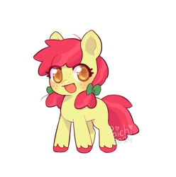 Size: 1097x1106 | Tagged: safe, artist:paichi-art, derpibooru import, apple bloom, earth pony, pony, g4, adorabloom, alternate hairstyle, blushing, cute, daaaaaaaaaaaw, female, filly, foal, hnnng, missing accessory, open mouth, open smile, pigtails, redesign, simple background, smiling, solo, transparent background, twintails, unshorn fetlocks