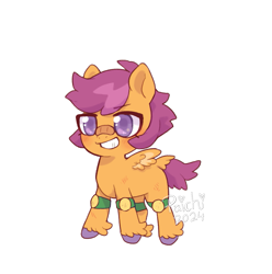 Size: 1097x1106 | Tagged: safe, artist:paichi-art, derpibooru import, scootaloo, pegasus, pony, g4, bandaid, bandaid on nose, blushing, cute, cutealoo, daaaaaaaaaaaw, female, filly, foal, grin, hnnng, knee pads, rebellious, redesign, simple background, smiling, solo, tail, tail feathers, tomboy, transparent background, unshorn fetlocks